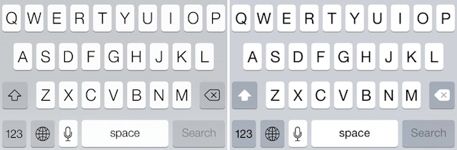 Pol lewej klawiatura obecna, po prawej z iOS 7.1