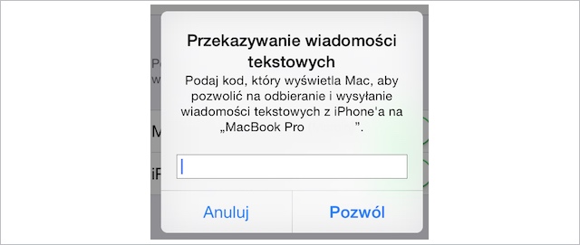 przekazywanie SMS OS X Yosemite