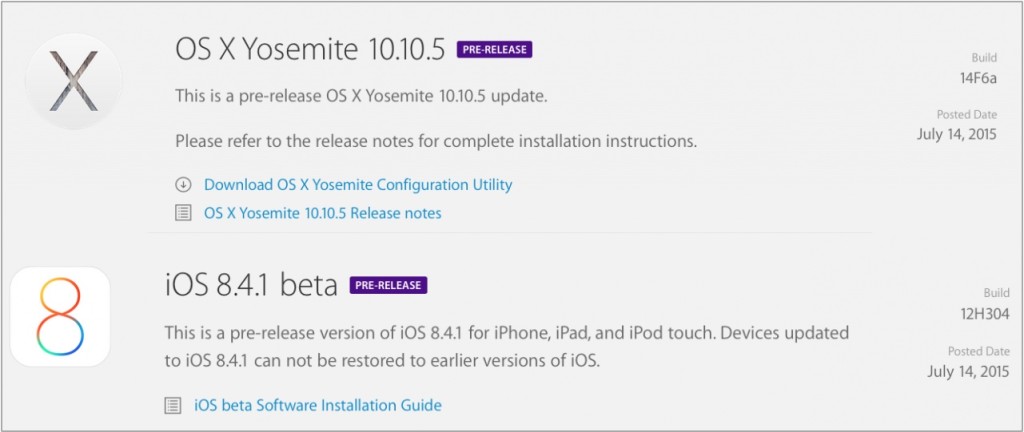 iOS 8.4.1 OS X 10.10.5