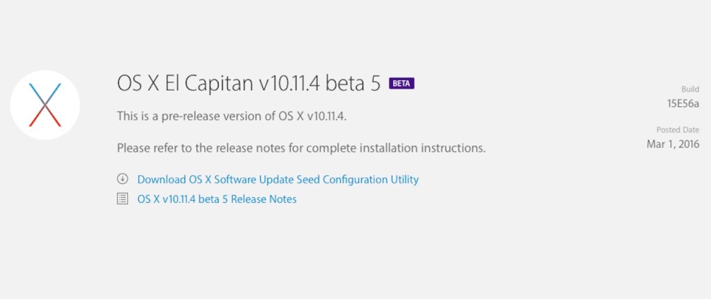 OS X 10.11.4 beta 5