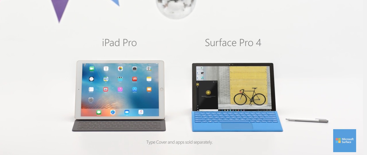 reklama Surface Pro 4 vs iPad Pro