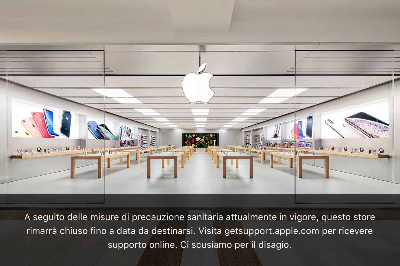 komunikat o zamknięciu sklepów Apple we Włoszech